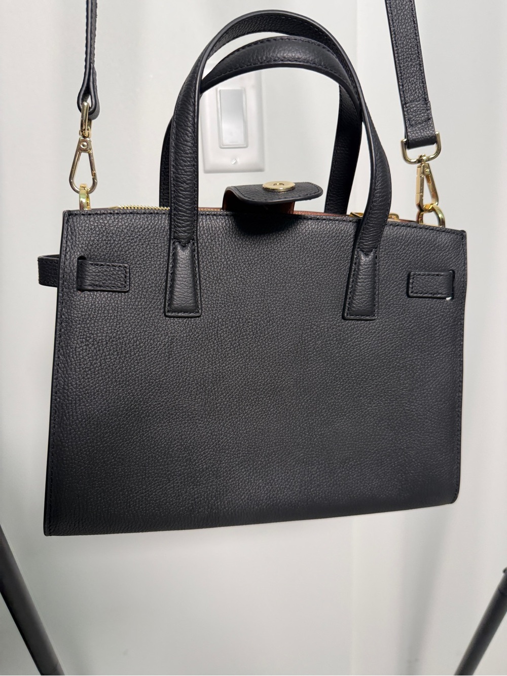 NWOT Quince Black Leather Satchel with Gold Hardware